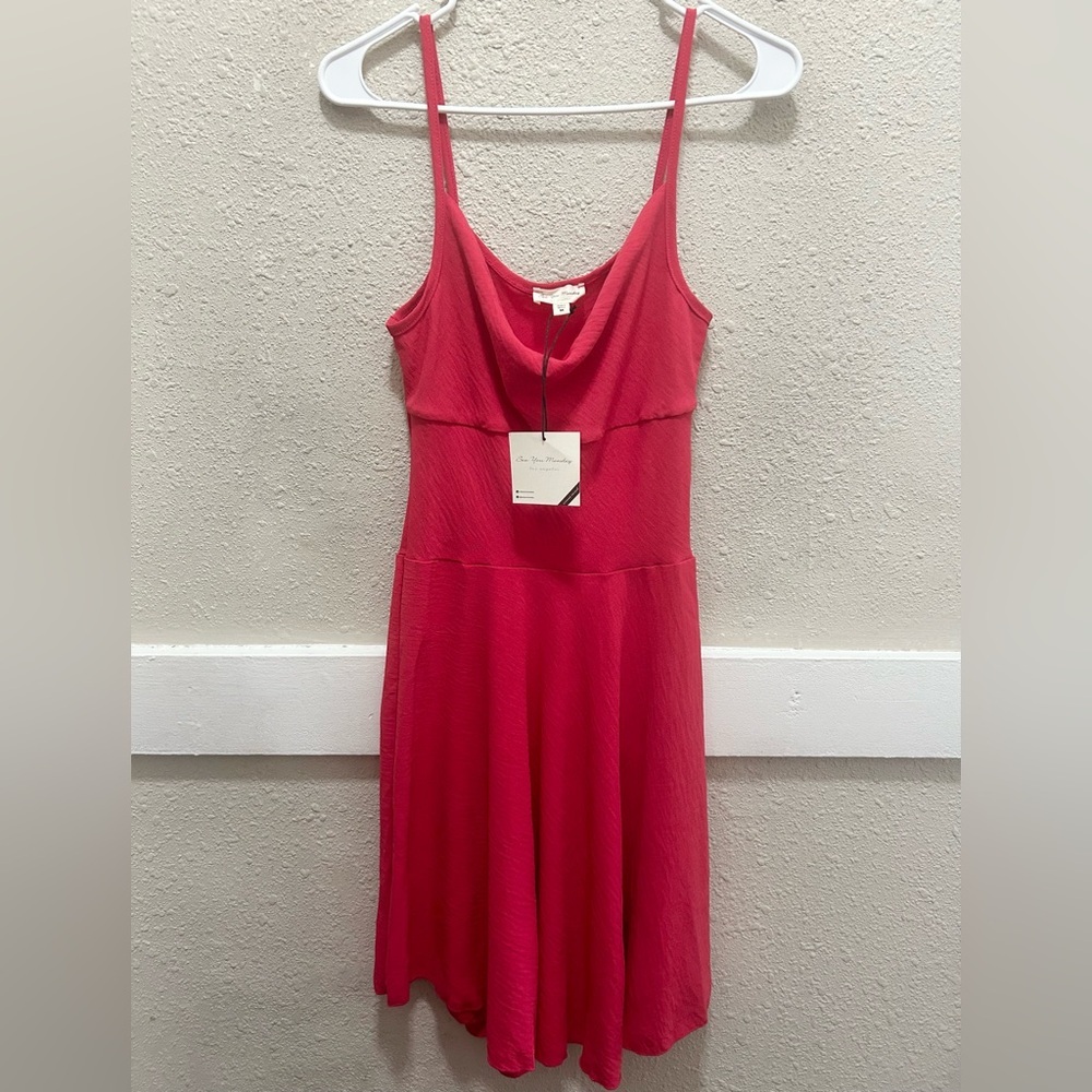 See You Monday Cowl Neck Sleeveless Pink Dress NWT M